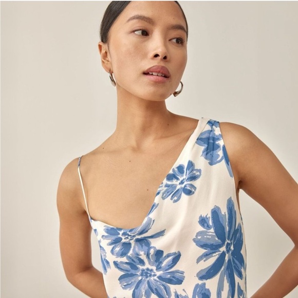 Reformation Large Chandelier Floral Midi Dress Celestia‎ Blue Floral Ivory - Picture 12 of 12